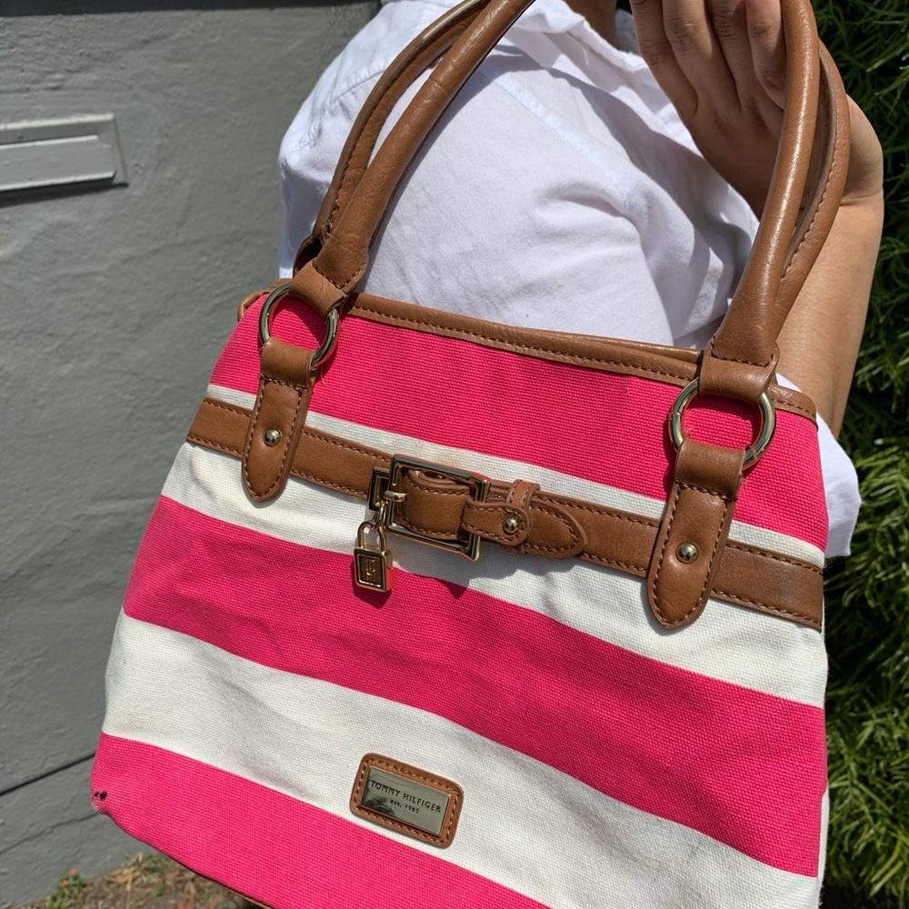 Tommy Hilfiger pink and white nautical shoulder bag